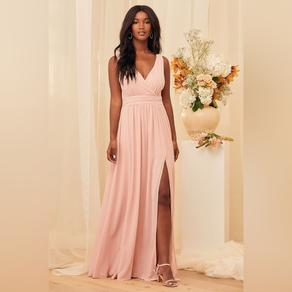 Lulus-Thoughts of Hue Blush Surplice Maxi Dress (Large)